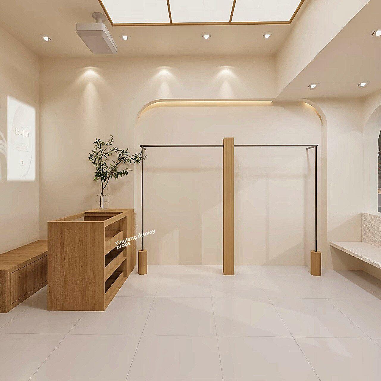 服装店展示架实木原木落地式陈列架不锈钢中岛架女装店货架挂衣架