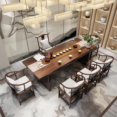 一办公FRT室茶椅组桌合体实木室茶桌全套茶台茶原木大板茶台全套