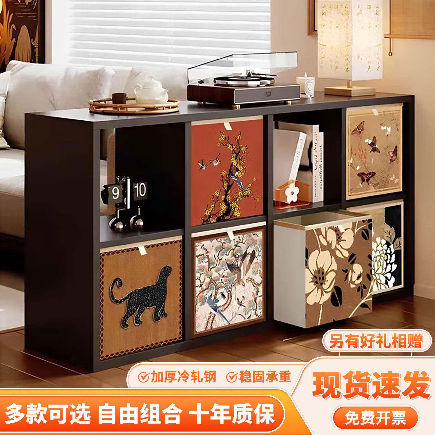 钢制复古书柜格子落地储物卡莱组合书桌一体靠墙儿童电视柜收纳柜