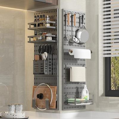 枪灰厨房置物架洞洞板调料架免打孔壁挂式调味料品罐墙上收纳定制