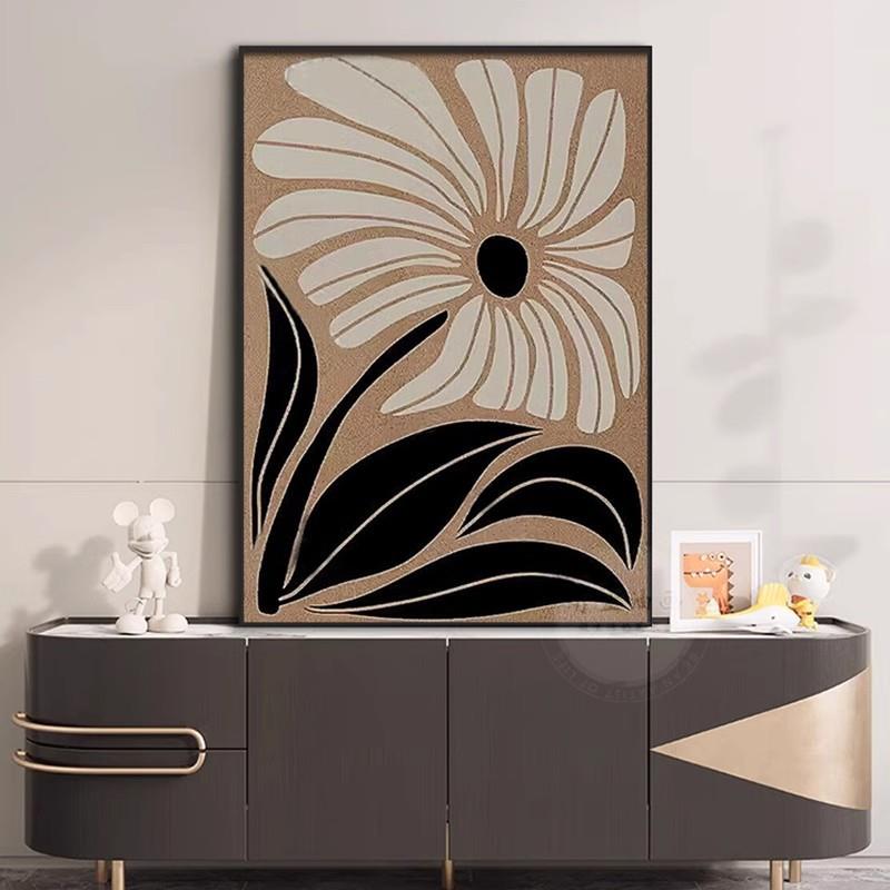 手绘油画【雏菊】咖色植物立体画客厅餐厅沙发背景玄关挂画