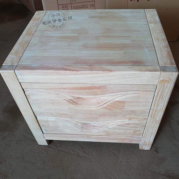 中床头柜白 白茬卧室实木斗床坯边柜 橡胶木无式Y18油漆白胚储物