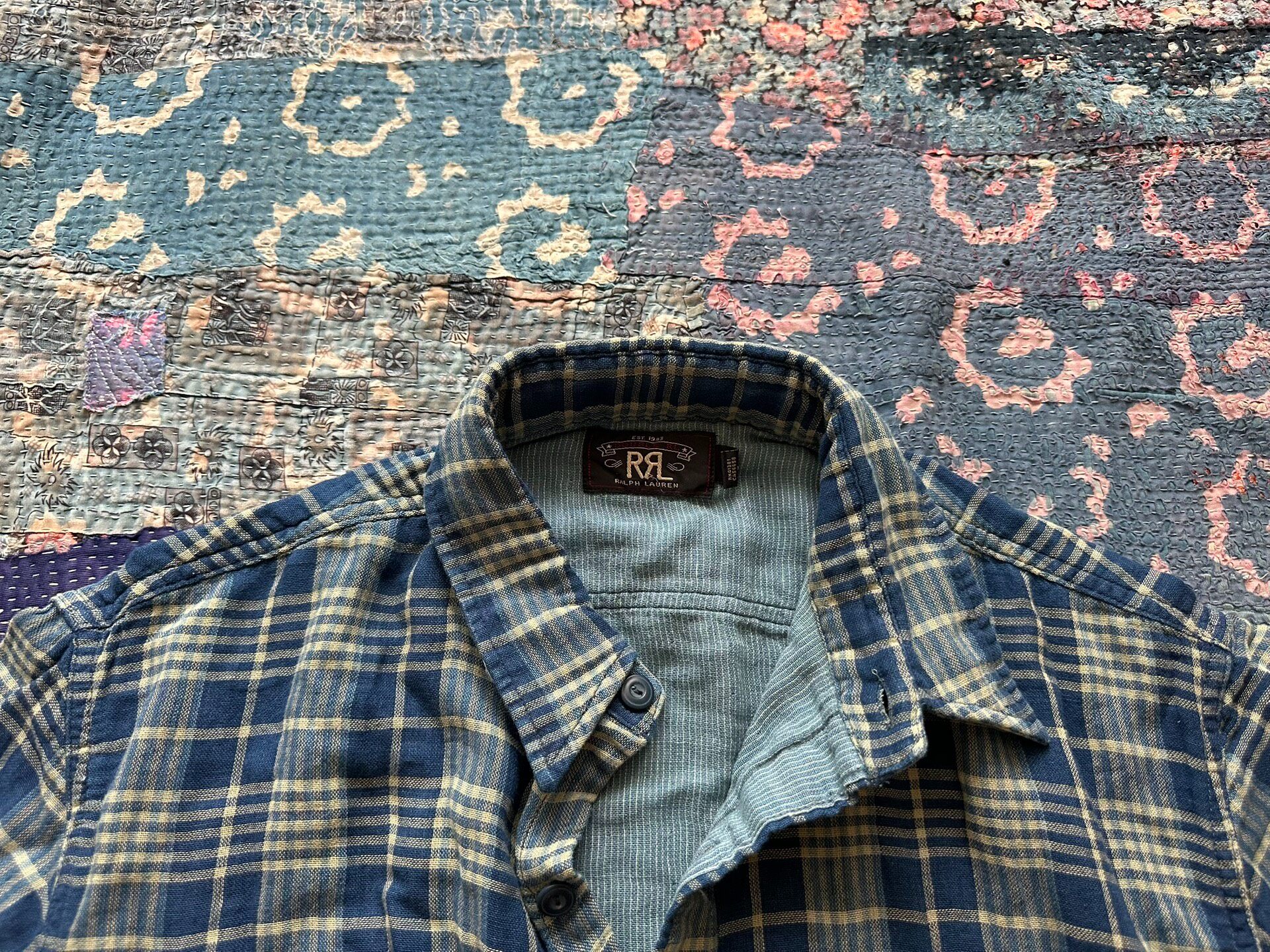 RRL Blue Yellow Check Short-Sleeve Shirt — back