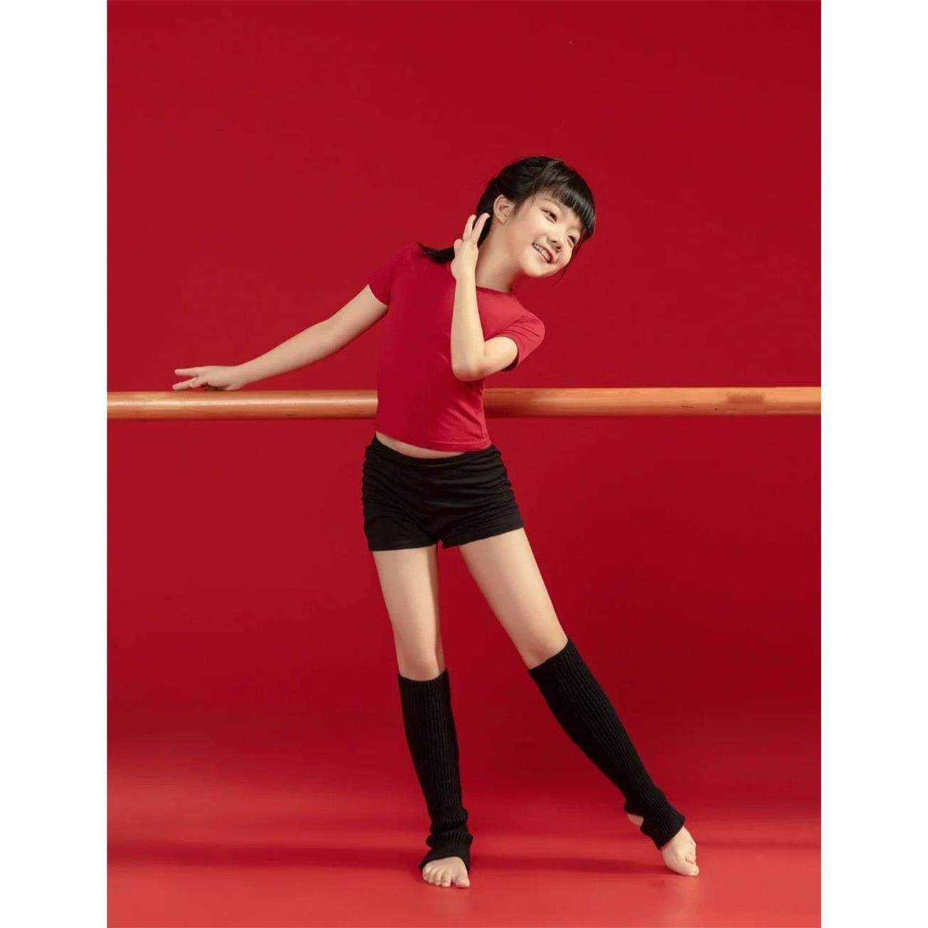 高档芳华体同款舞蹈练功服沂颂儿童演出服蒙班服T恤短纯裤形衣棉