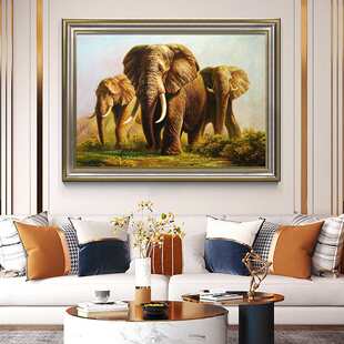 沙发装饰画手绘泰式背景玄关吉祥如意挂画纯客厅大象入户书房油画