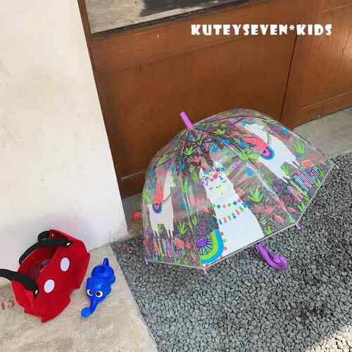 高档ins 可爱朵彩幼虹自动拱形安全伞长柄儿园小学儿童透云明雨伞