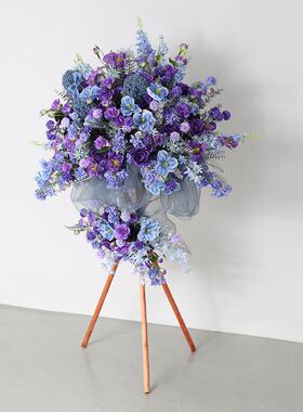 开业花篮仿真花门口三角花架摆件花束迎宾橱窗交车花艺紫色花