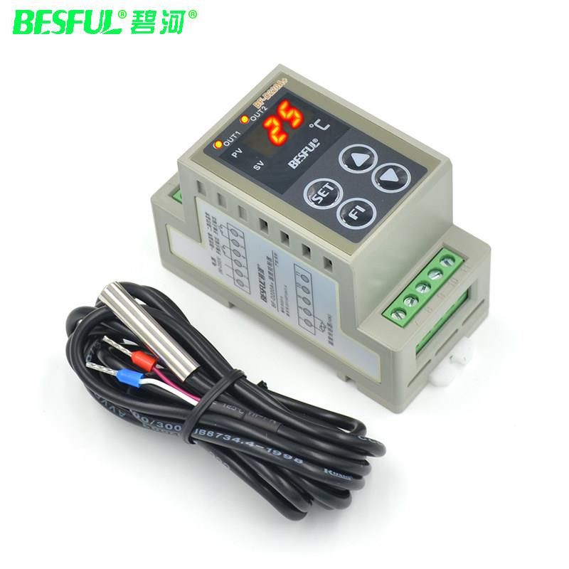 碧河BF-D220A+导轨式双路输出温度控制器 智能温控开关数显温控仪