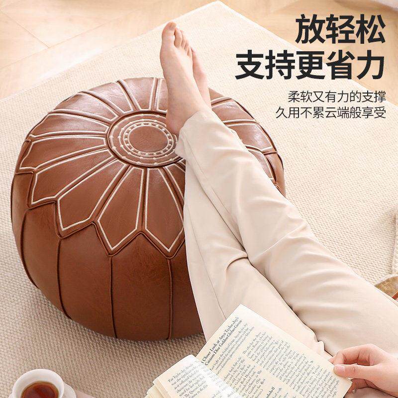 复古家用圆形皮质收纳凳绣花客厅卧室收纳凳超大容量储物凳收纳袋