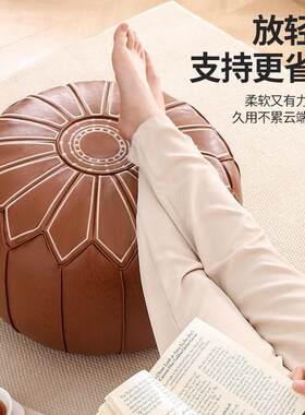 复古家用圆形皮质收纳凳绣花客厅卧室收纳凳超大容量储物凳收纳袋