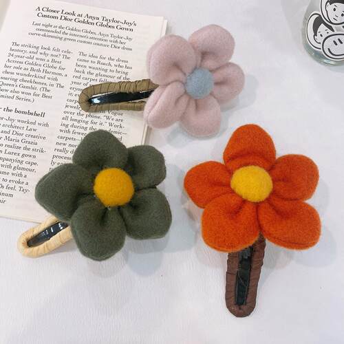 Plush flower hair clip women