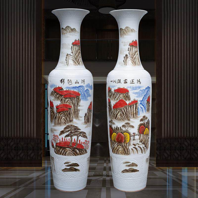 景德镇陶瓷新中式手绘落地大号花瓶客厅酒店大厅装饰摆饰开 业送