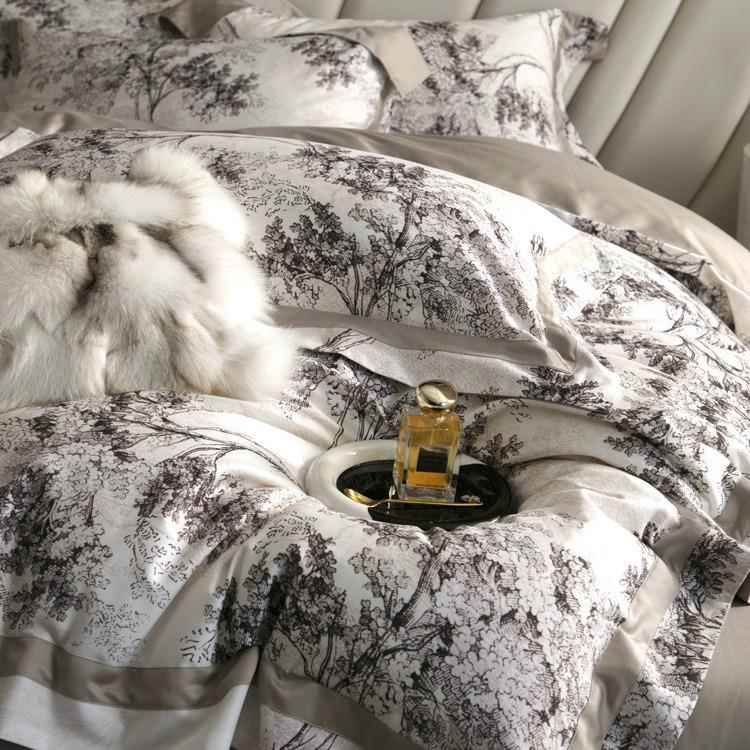 两只羊数天丝棉套磨毛床四单件套复古LM轻奢码印花被床上用品