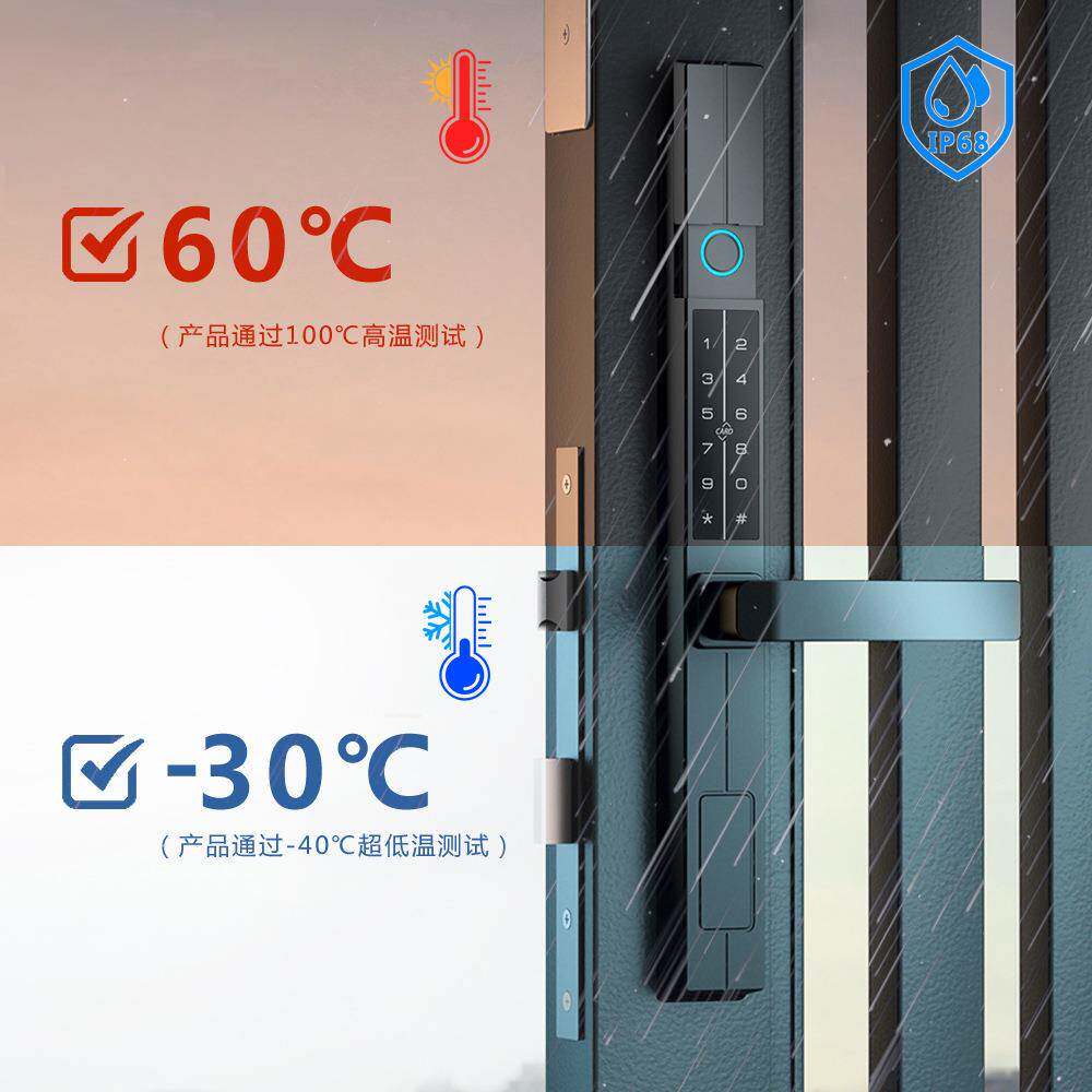别墅庭院双面智能锁双开门栅栏铁门双面指纹电子锁IP68前后防水锁
