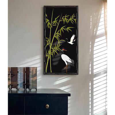 鼎川中古风客厅玄关装饰画节节高升竹子仙鹤挂画复古书房壁画A330