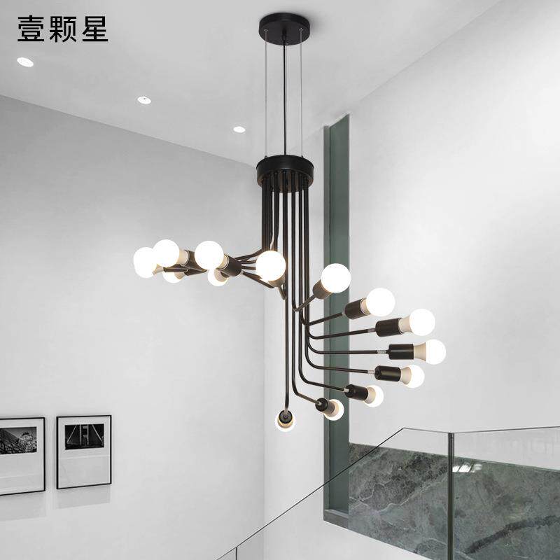 新款直销美式复古楼梯吊灯创意螺旋铁艺吊灯个性loft大厅别墅多头