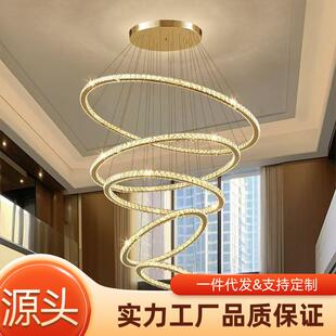 楼中空大吊灯工程公寓轻奢水晶灯具 现代简约别墅挑空客厅吊灯复式