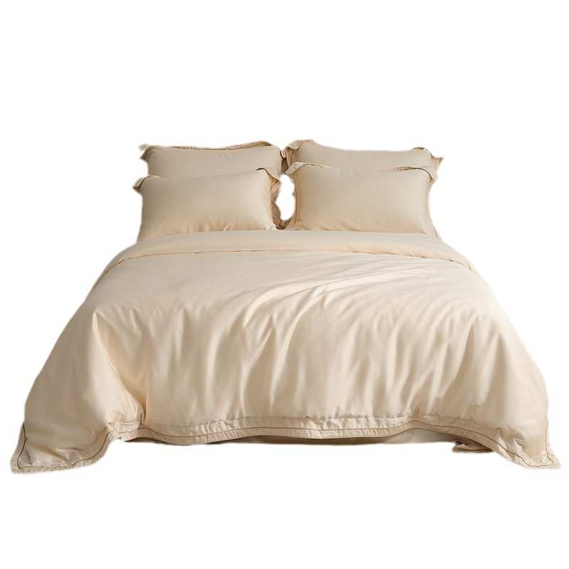 式简约 北床上四100被套纯色长绒棉件套笠贡缎棉全床单床支欧风