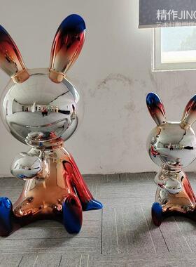 旁玻璃钢雕塑商场彩色软装客厅电视柜售楼处兔子电镀抽象艺术摆件