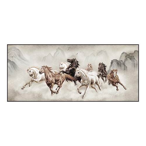 画老板沙发装饰马图背景国画挂画墙壁客厅马到成功骏办公室八骏图