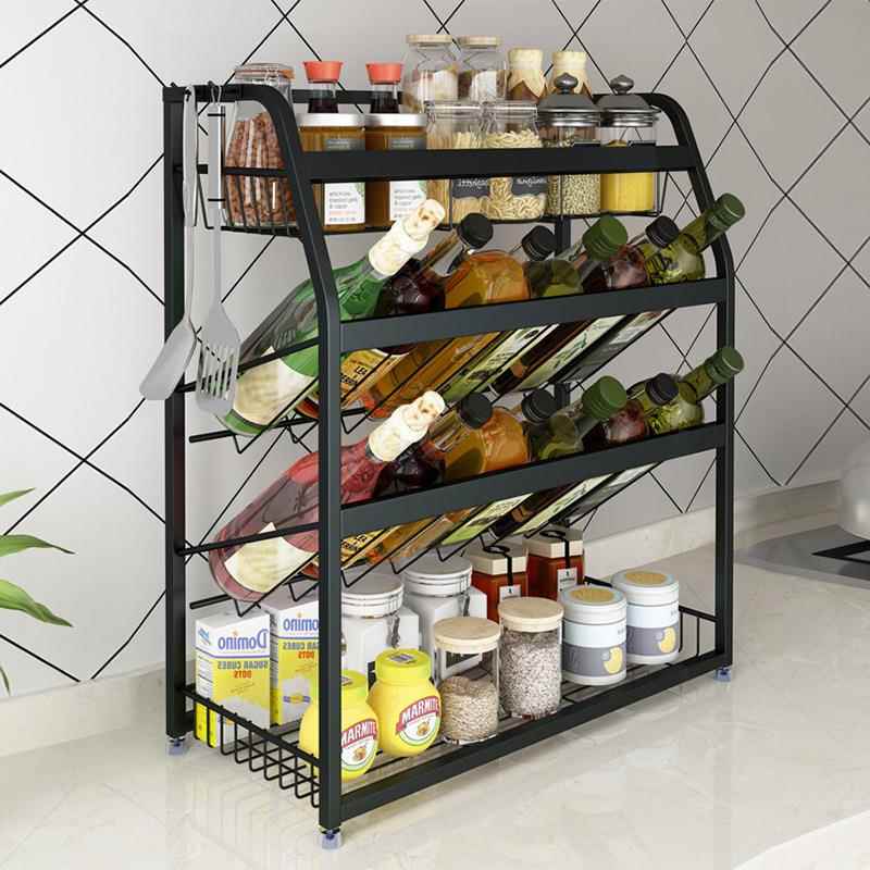 201不锈钢厨房用品置物架黑色家用多功能调料架免打孔厨房整理架