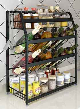 201不锈钢厨房用品置物架黑色家用多功能调料架免打孔厨房整理架