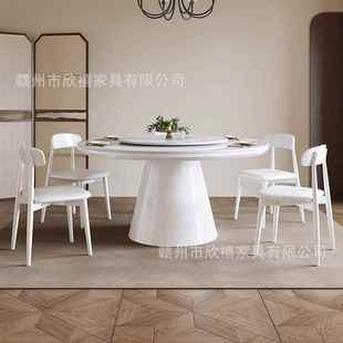 家用实木板款 餐1601@桌酒岩店饭店带圆转盘大圆桌内嵌电磁炉岩板