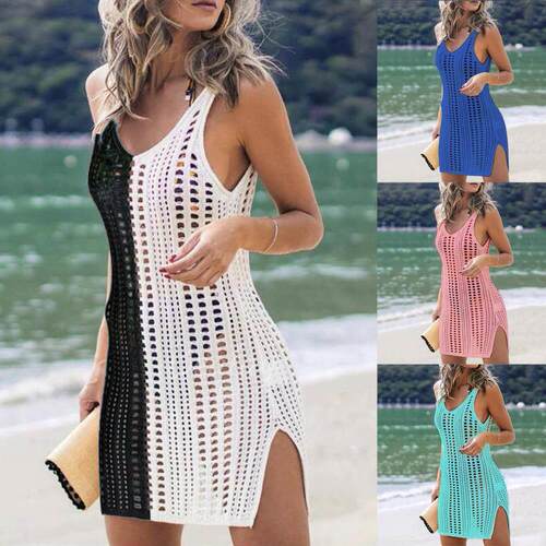 70% Hot Sell Summer Women Beach Dress Solid Color Anti Sun H