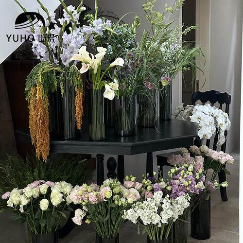 屿后轻奢黑色系清透明养花桶鲜花专用养花醒花桶家居插花花桶