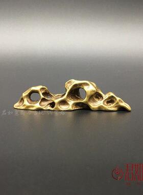 纯铜假山形笔架实心黄铜假山型迷你小笔架文房用品桌面小镇纸