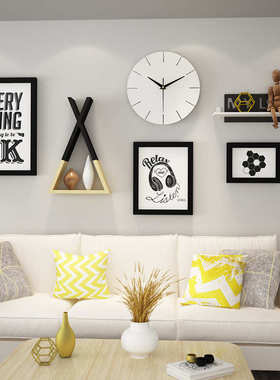 实木_7861包邮简约照片墙置物三角架装饰画北欧组合相框 能换相片