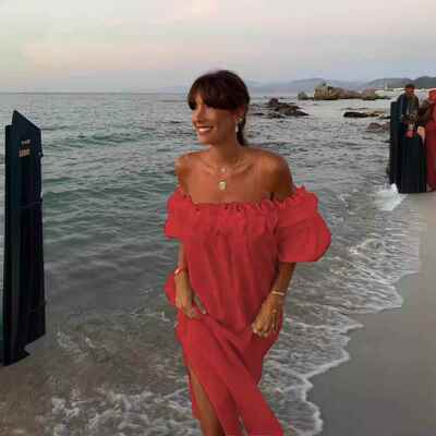 Colorful cotton and linen one neck slit dress for