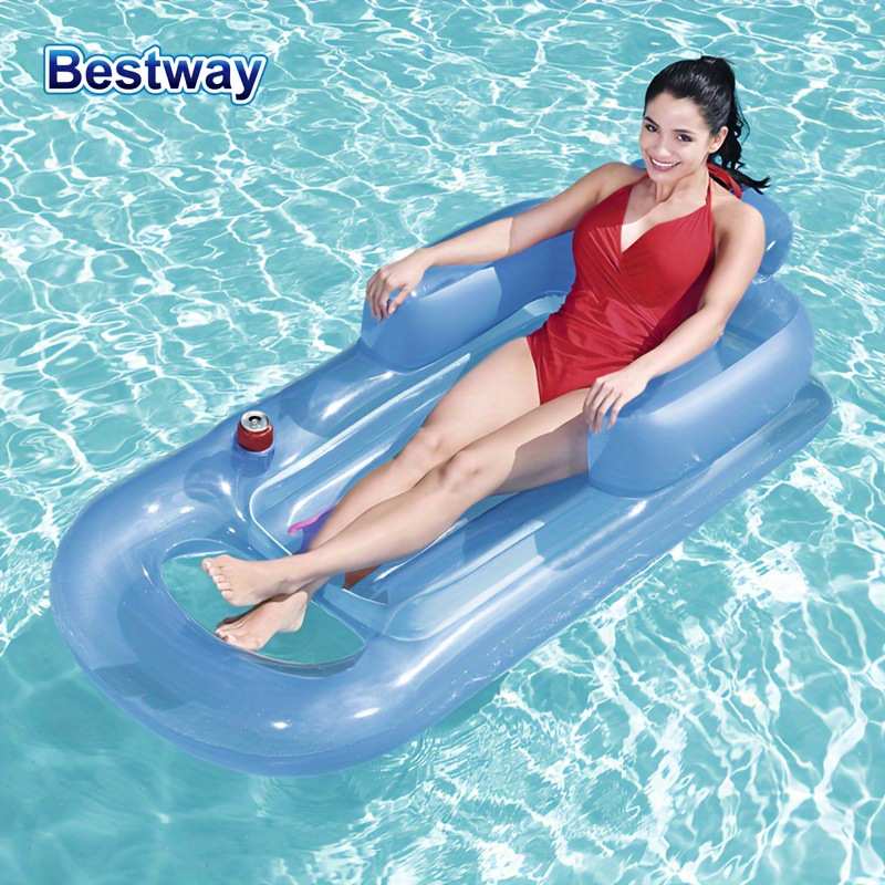 43028单人水上充气床带扶手杯孔靠背豪华躺椅水上休闲椅成人浮排