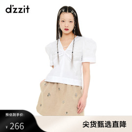 dzzit地素奥莱春秋法式浪漫V领抽褶羊腿袖设计小众衬衫上衣女