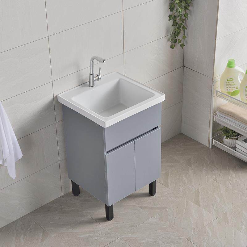 6R洗衣池带搓板家用一体柜小户型阳台实木洗衣柜单柜陶瓷洗衣台盆