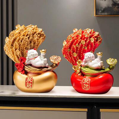 新中式大财jcj57478招财猫元宝聚客厅摆件前台招装饰店麦铺财商铺