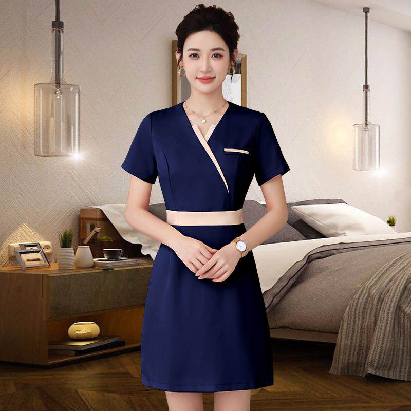 高端美容师工作服女短袖工衣黑色透气产后修复粉色头疗师美容美发