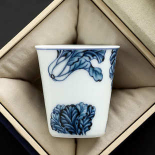 百财青花品茗杯复古陶瓷家用喝茶杯个人主人杯茶盏功夫茶具单杯