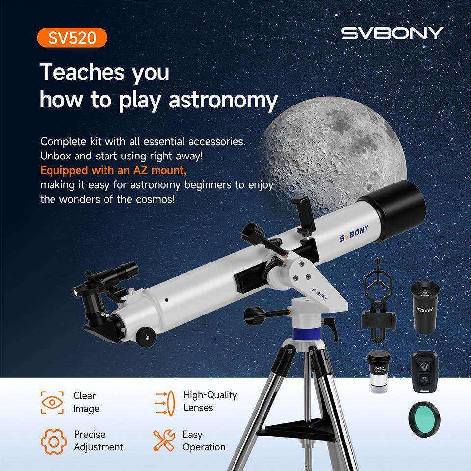 SVBONY SV520折射镜90/800mm长焦行星天文望远镜套机64倍 跨境