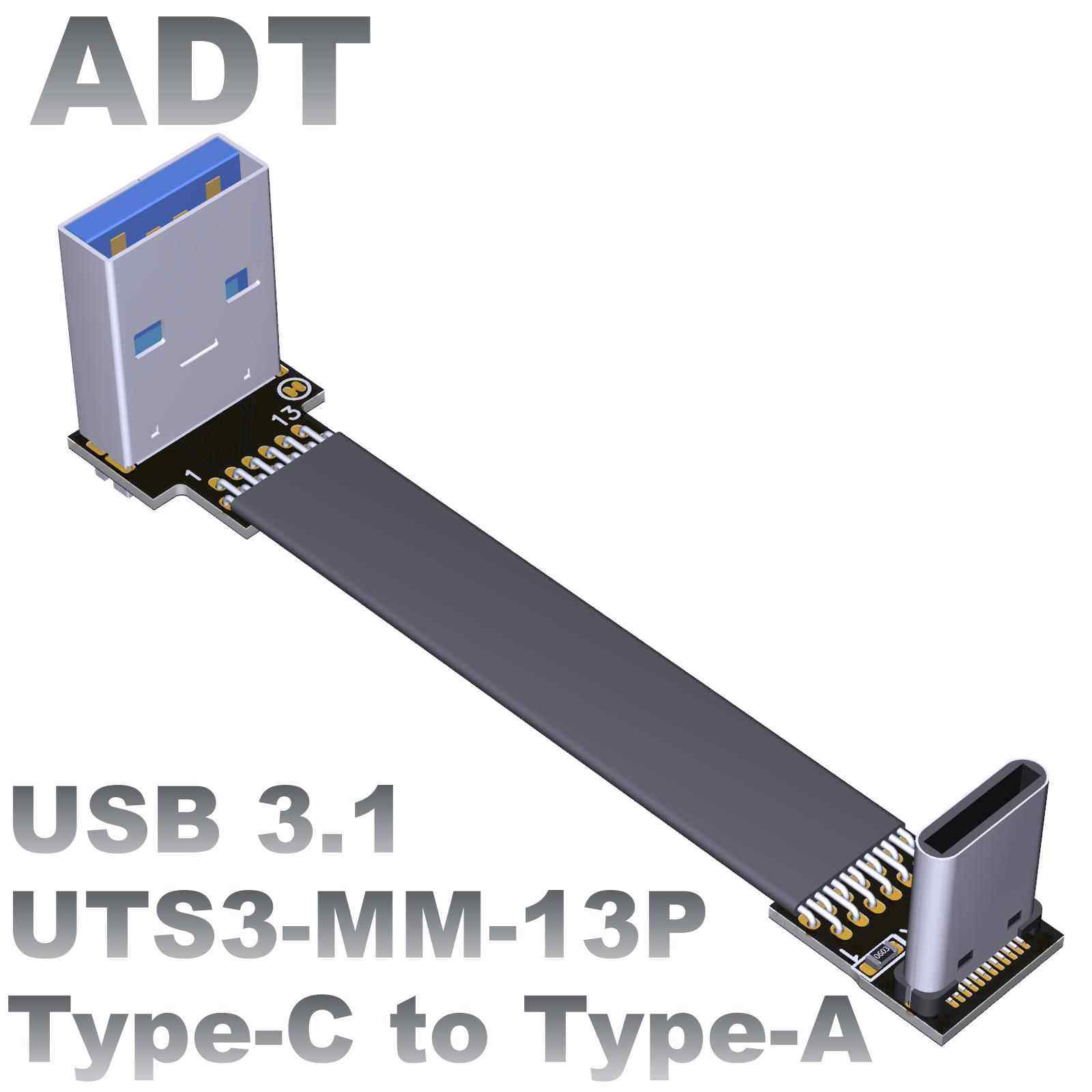 ADT USB3.1扁平延长线 A公对C公type-c弯角 机箱内置线工厂直销 - 实物图