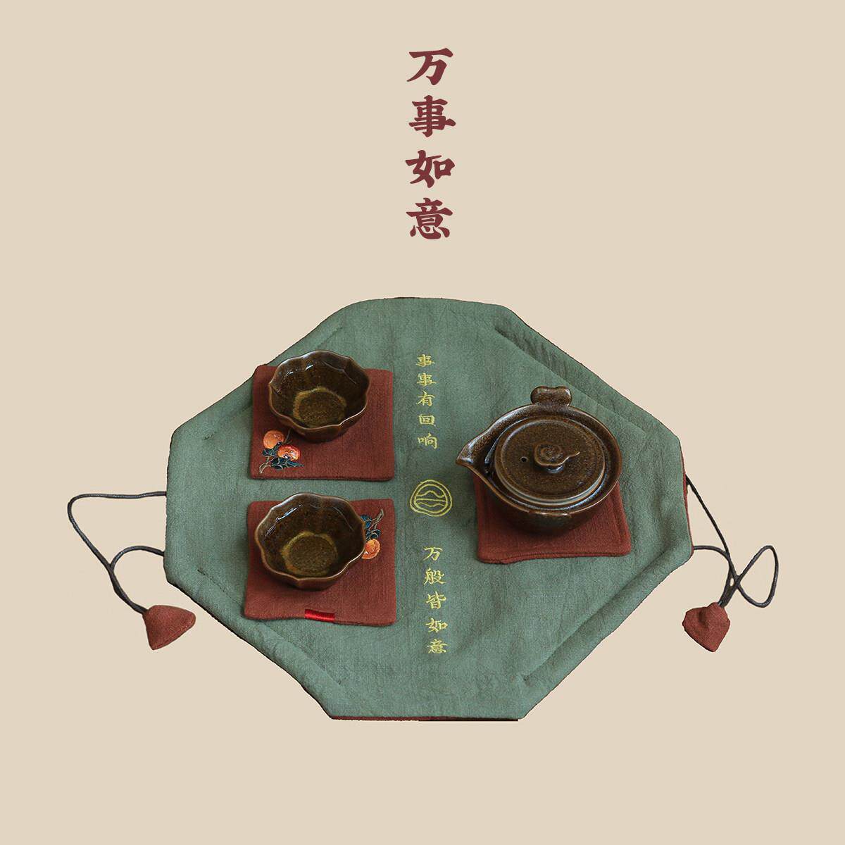 [指纹造物]万事如意可携式旅行茶具柿子布艺收纳一壶二杯礼品套组