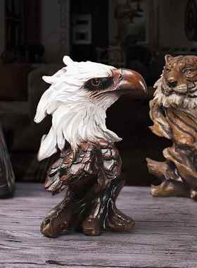 家居创意仿木根动物头像老鹰头摆件 复古办公室开业乔迁礼品摆饰