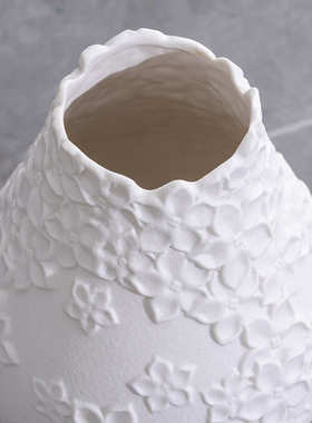 贴标代发大口径简约白色磨砂创意花瓶摆件桌面客厅玄关陶瓷花器