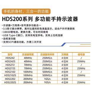 利利普o2won表手持数字S示波器200M双通HDS202迷你便RBT捷万用信