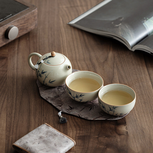 釉下彩高端手绘陶瓷功夫茶具便携旅行茶具一壶两杯家用泡茶壶套装