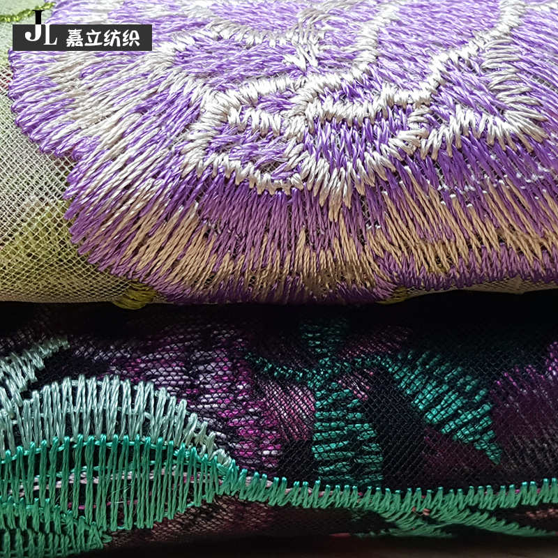 多高档服装辅料刺绣料花边网纱幅色涤纶丝新款满布面水溶宽网彩色
