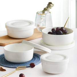 陶瓷碗带盖饭盒大号微波炉骨瓷保鲜碗日式泡面碗学生大盖碗四件套