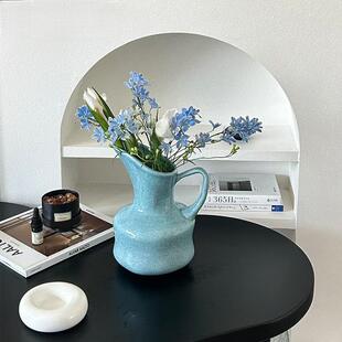 创意陶瓷花瓶 天蓝色 摆件ins风 客餐厅花瓶插花高级感房间装饰品