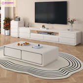 奶油风双层落地茶几电视柜现代简约客厅家用小户型白色茶几电视柜