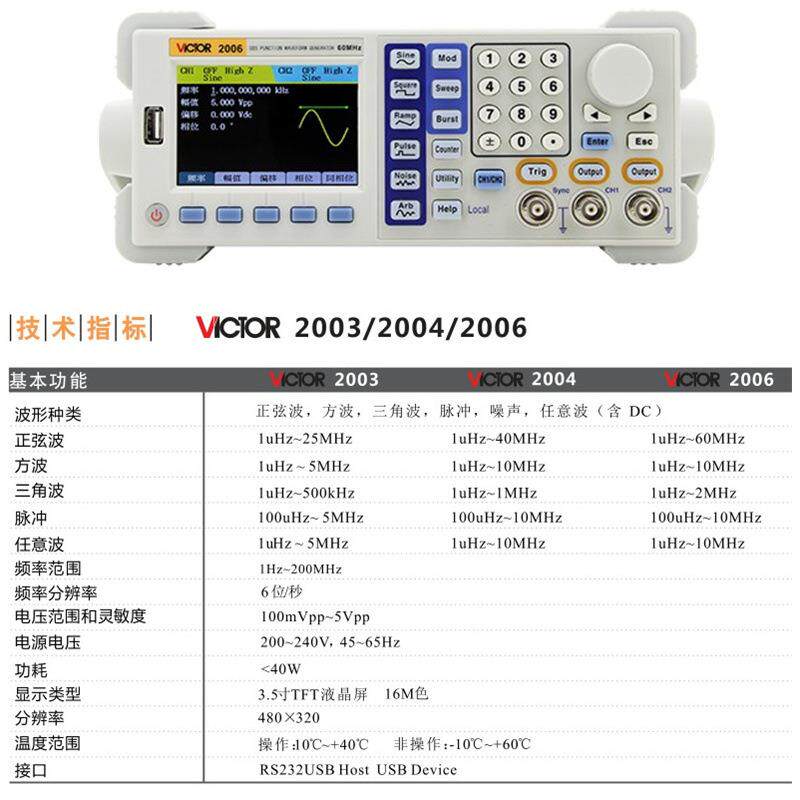 胜利VC2003A/VC2004A/VC2006A多功能双通道DDS函数信号发生器